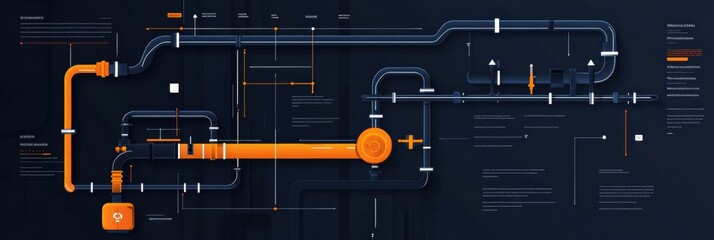 Leinwandbilder - Detailed overview of gas pipeline infrastructure illustrating flow patterns and connections. Generative AI