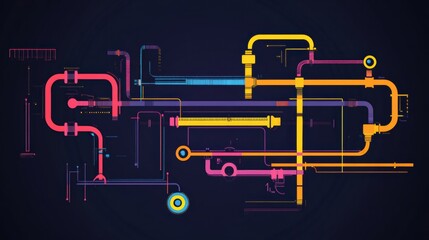 Leinwandbilder - Visual representation of gas pipelines and flow dynamics illustrating network efficiency and infrastructure in energy distribution. Generative AI