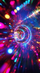 Poster - A colorful light tunnel showing vibrant lights and circular shapes