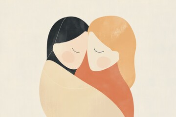 Poster - Two people sharing a warm embrace in a minimalist illustration evoking feelings of connection and intimacy. Generative AI