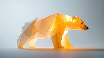 Poster - Illuminated geometric bear sculpture standing against a neutral background