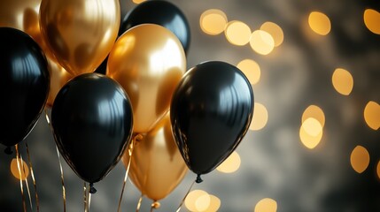 Wall Mural - Elegant black gold balloons bokeh background celebration