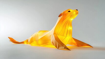 Sticker - A glowing origami seal art piece illuminated against a neutral background