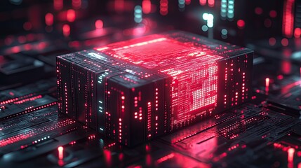 Poster - A modern red lit computer processing unit technology concept image