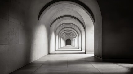 Poster - An arching tunnel with long shadows extending towards the distance