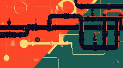 Leinwandbilder - Gas pipelines flow illustrated in minimalistic style showcasing network and connections. Generative AI