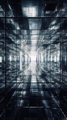 Poster - The mirrored hallway displays perspective through many reflective surfaces