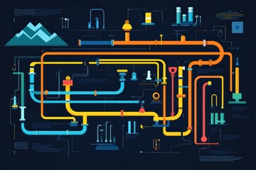 Leinwandbilder - Gas pipelines flow infographic highlighting transport and distribution systems in industrial settings. Generative AI