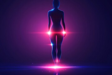 Poster - Minimalist illustration showcasing a slim female silhouette with an emphasized waistline in a vibrant, colorful setting. Generative AI