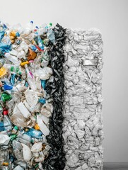 Aufkleber - The contrast between plastic waste and recycled products highlights environmental responsibility and sustainability. GenerativeAI