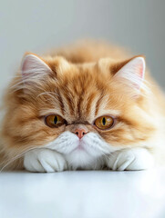 Wall Mural - Portrait of a cute cat with red fur isolated on a white background , animal.