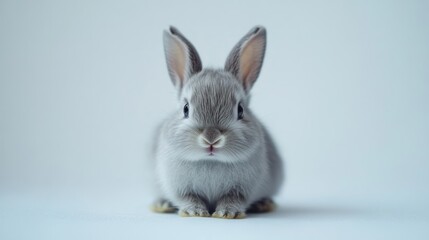 Wall Mural - Grey bunny rabbit posing, studio, white background, pet