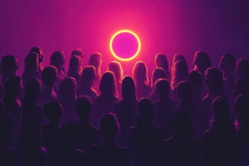 Poster - Celebrating strength and unity among women with a radiant feminine symbol at the heart of diversity. Generative AI