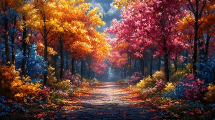  Autumn colors transformation forest path landscape photography nature serene view seasonal change