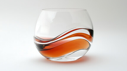 A glass with a wave pattern and a splash of red liquid in it