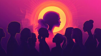 Poster - Empowerment and unity shine through diverse silhouettes in celebration of Womens Day. Generative AI