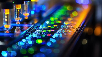 Poster - vibrant laboratory scene highlighting advanced scientific equipment with colorful lights. focus on p