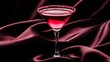 © Paul - Vibrant vampire kiss martini on a black velvet cloth, intense red sugar rim highlighted by soft orange candlelight, a festive allure
