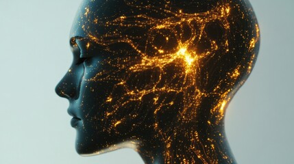 Aufkleber - Complex neural connections in a human profile showcasing artificial intelligence and cybernetic integration of technology and biology. Generative AI