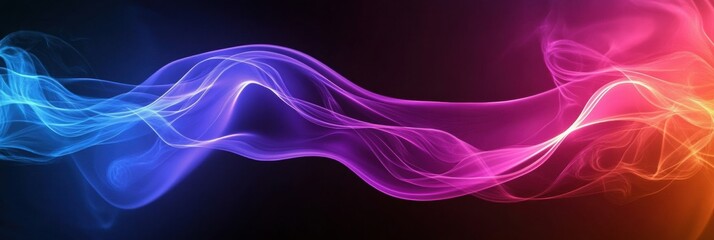 Fototapete - Colorful wavy light trails swirl together in vibrant display with dark background and glowing illusion of movement. Generative AI