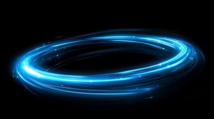 Poster - Glowing blue light trail in circular motion on black background, futuristic energy concept