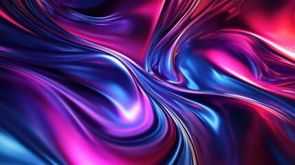 Fototapete - Colorful abstract waves create a mesmerizing display of swirling light in bold shades of blue, pink, and purple. Generative AI