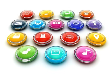 Colorful app icons circle, white background, software, website