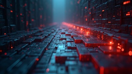Aufkleber - A computer generated image of a dark room with red lights