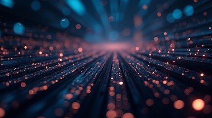 Poster - A blurry image of a blue and red line with many small dots