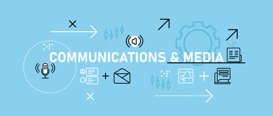 Poster - Communication and media conceptual chat social online communication network connection interaction journalism news content creation advertisement icon concept design illustration