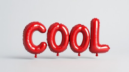 Aufkleber - Red foil balloons spelling the word 'cool' against a light background, 3d rendering. Celebration and party decoration concept