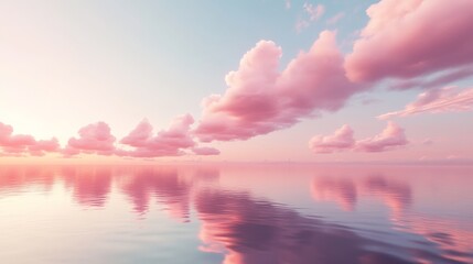Aufkleber - Soft pink clouds reflecting over a serene ocean at sunset, creating a dreamy and tranquil atmosphere. Nature's beauty and peaceful reflection concept