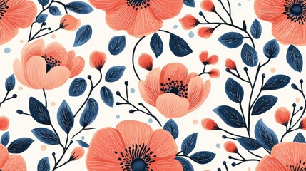 Naklejka na meble Colorful floral design showcasing an array of spring flowers and leaves, ideal for textiles, wallpaper, packaging, and seasonal decorations