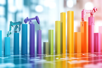 Poster - Robotic automation in business analytics modern office digital chart visualization colorful environment aerial view technology concept
