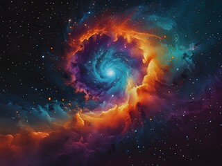 Wall Mural - Vivid swirls of blue, orange, and purple create a mesmerizing cosmic vortex against a backdrop of scattered stars. The dynamic colors and spiral formation evoke a sense of movement and mystery 