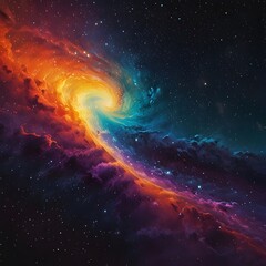 Wall Mural - A swirling galaxy blends vibrant hues of orange, purple, and blue, creating a mesmerizing cosmic scene. Bright stars are scattered across the dark expanse of space, adding depth and brilliance