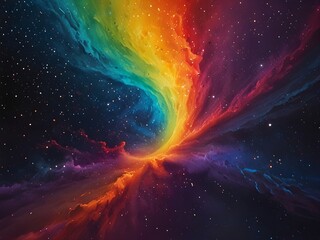 Wall Mural - A vibrant swirl of colors creates a dynamic, cosmic scene that looks like a nebula or a galaxy. The bright spectrum of reds, oranges, yellows, greens, and blues contrasts beautifully 