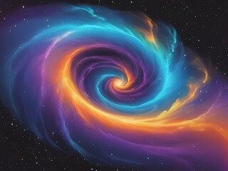 Wall Mural - A vibrant swirl of colors, including blue, orange, and purple, creates a mesmerizing vortex against a starry backdrop. The bright, flowing lines give the impression of a cosmic event or spiral galaxy.