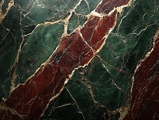 Poster - Elegant marble texture in green and red with gold veins creating a luxurious background
