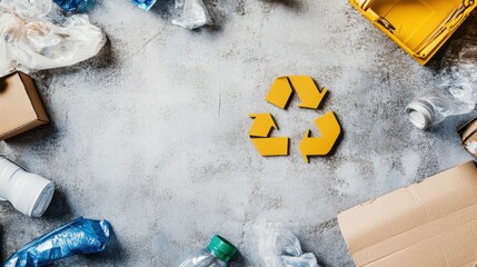Poster - Sorting waste at a recycling plant with conveyor belts and open space for text. Generative AI