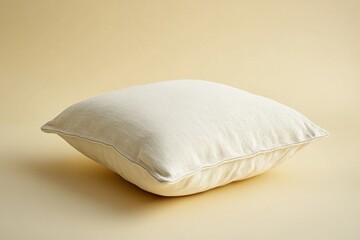 Poster - A single white square pillow rests on a yellow surface