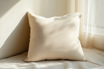 Poster - A Cream Colored Pillow Leaning Against a Wall Sunlight