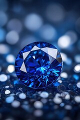 Poster - Vibrant Sapphire Gemstone Radiating Elegance and Luxury on a Shimmering Blue Background