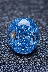 Poster - Captivating Blue Diamond Gemstone Sparkling with Facets on Textured Dark Background Close Up