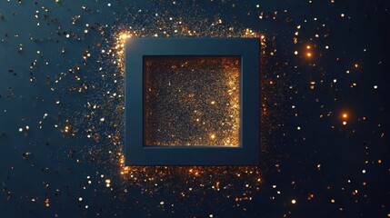 Poster - glittering navy frame adorned with gold confetti and glowing light art for a magical wedding card ba