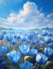 Wall Mural - Tulip Flowers Field against the sky in painting style image, part 33