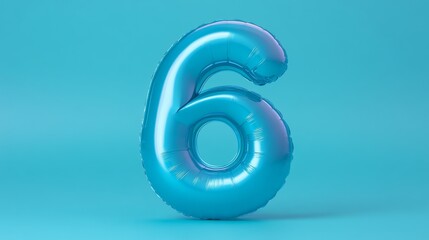 Aufkleber - Blue metallic balloon shaped as the number six against a light blue background. Festive decoration and celebration concept