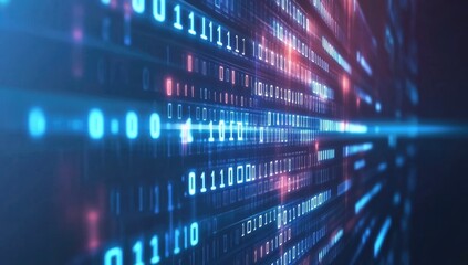Binary code data stream on dark background