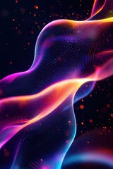 Poster - Abstract Wavy Mesh with Glowing Particles in a Dark Background for Digital Art Design