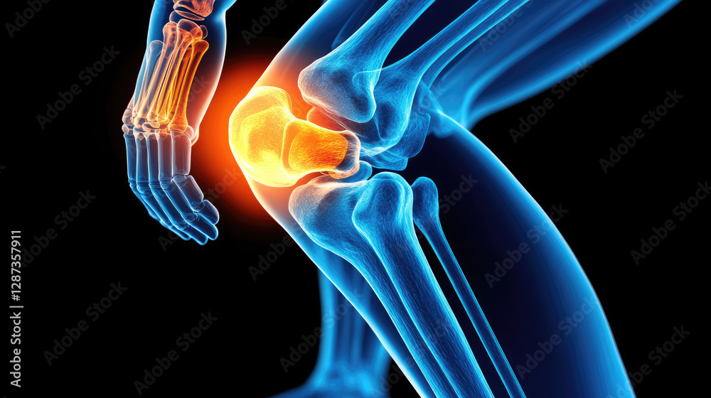 X ray illustration of human knee joint with highlighted inflammation ...